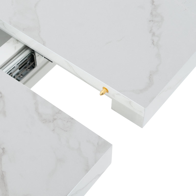 Table de salle à manger rectangulaire extensible 120-160cm, effet marbre blanc imprimé avec pied en forme X INFOCHEM