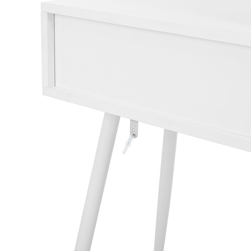 Coiffeuse modulable blanche avec miroir LED, 4 tiroirs et chevet lumineuse (sans tabouret) INNOVAT