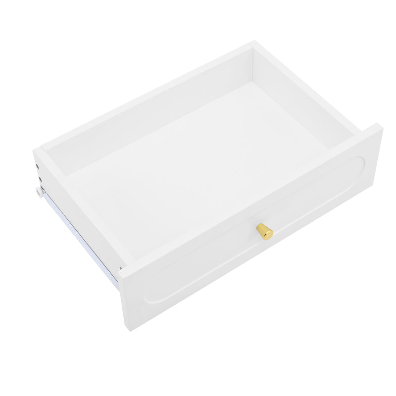 Coiffeuse modulable blanche avec miroir LED, 4 tiroirs et chevet lumineuse (sans tabouret) INNOVAT