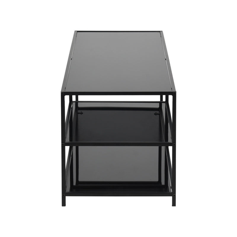 Table basse rectangulaire en verre trempé noir transparent 3 étages 40 x 110 JONINA