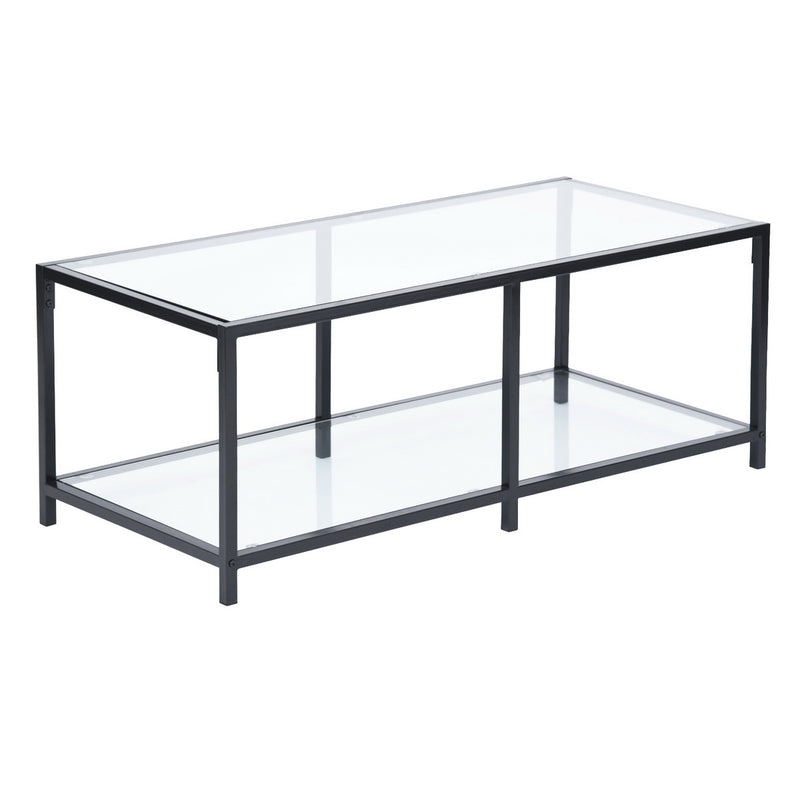 Table basse rectangulaire verre trempé transparent clair structure noir 110*50 JUSTIN A