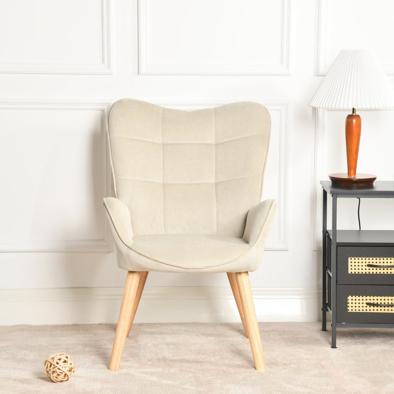 Fauteuil scandinave en velours côtelé beige pieds hêtre KANAS CORDUROY BEIGE OAK LEG