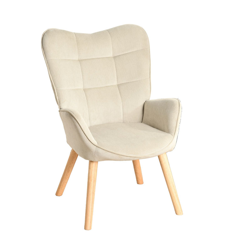 Fauteuil scandinave en velours côtelé beige pieds hêtre KANAS CORDUROY BEIGE OAK LEG