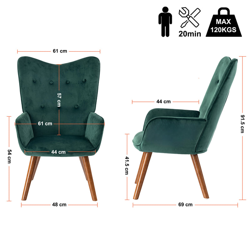 Fauteuil scandinave capitonné en velours vert KAS SMALL VELVET GREEN