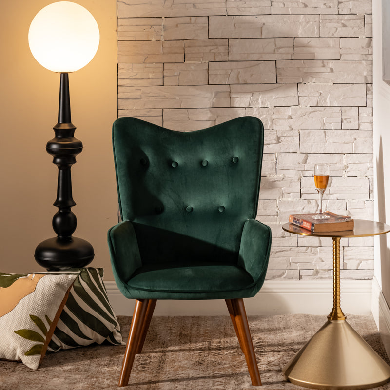 Fauteuil scandinave capitonné en velours vert KAS SMALL VELVET GREEN