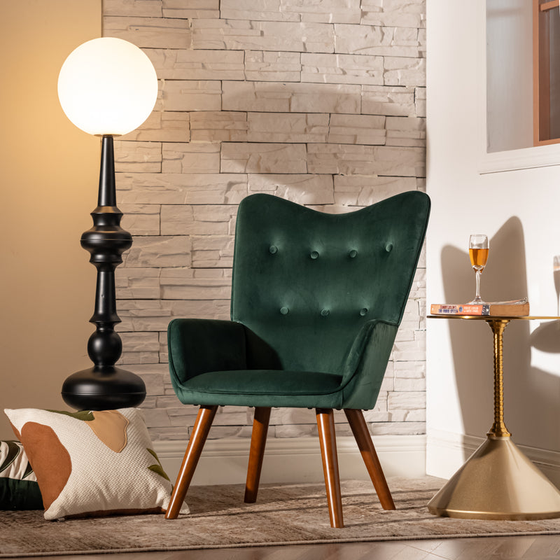 Fauteuil scandinave capitonné en velours vert KAS SMALL VELVET GREEN