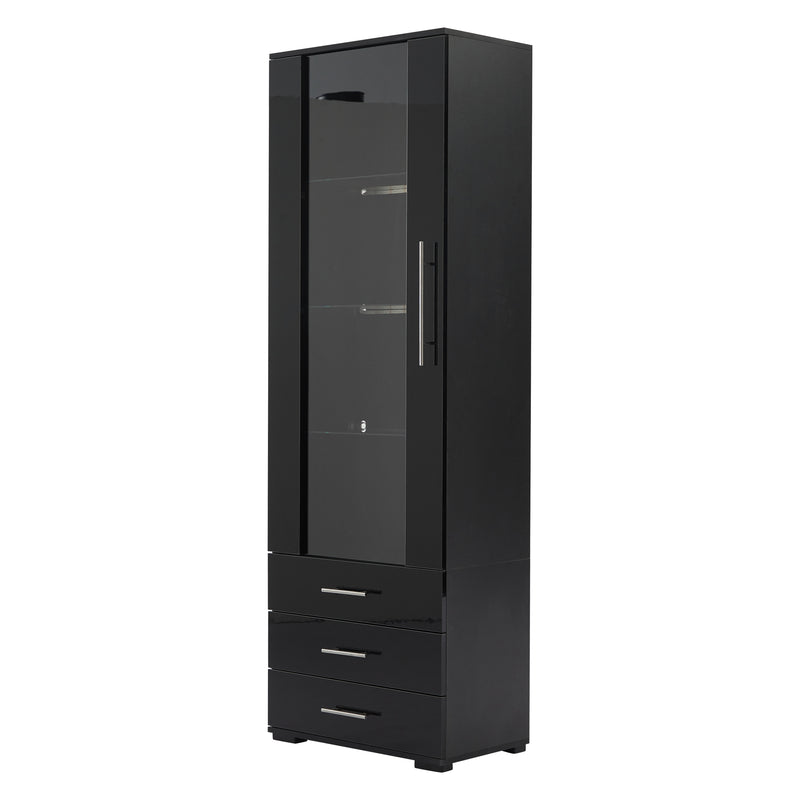 Vitrine haute noire éclairage LED grande porte 3 titoirs KARCILS