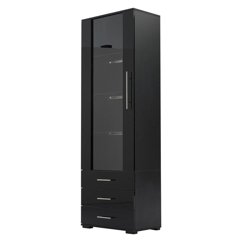 Vitrine haute noire éclairage LED grande porte 3 titoirs KARCILS