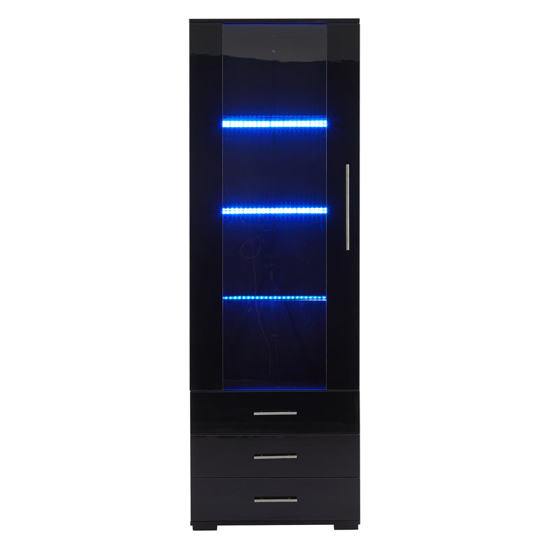 Vitrine haute noire éclairage LED grande porte 3 titoirs KARCILS