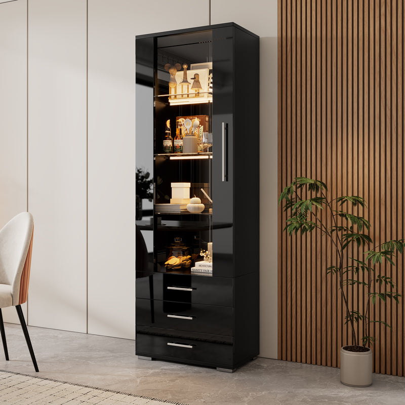 Vitrine haute noire éclairage LED grande porte 3 titoirs KARCILS