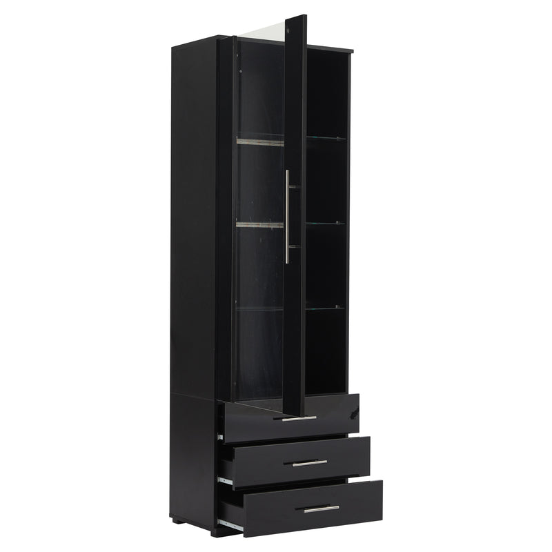 Vitrine haute noire éclairage LED grande porte 3 titoirs KARCILS