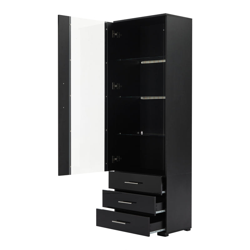 Vitrine haute noire éclairage LED grande porte 3 titoirs KARCILS