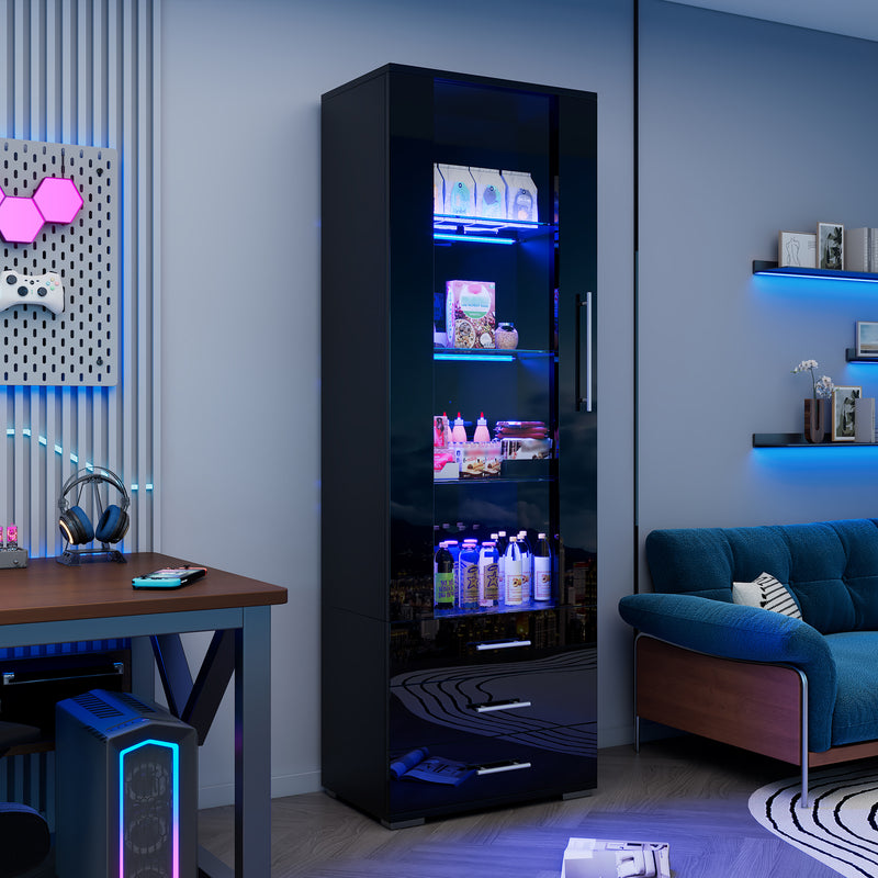 Vitrine haute noire éclairage LED grande porte 3 titoirs KARCILS
