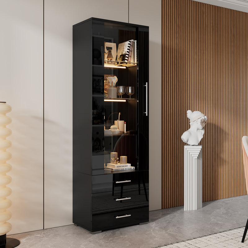 Vitrine haute noire éclairage LED grande porte 3 titoirs KARCILS