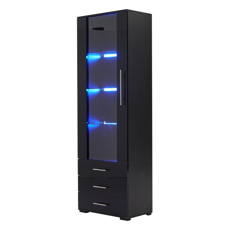 Vitrine haute noire éclairage LED grande porte 3 titoirs KARCILS