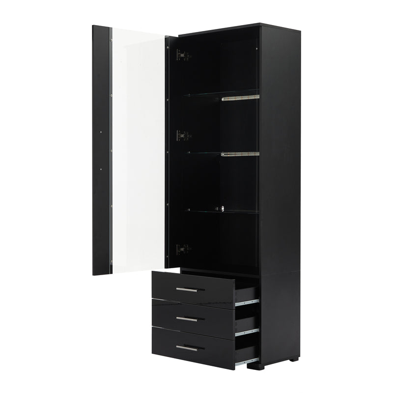 Vitrine haute noire éclairage LED grande porte 3 titoirs KARCILS