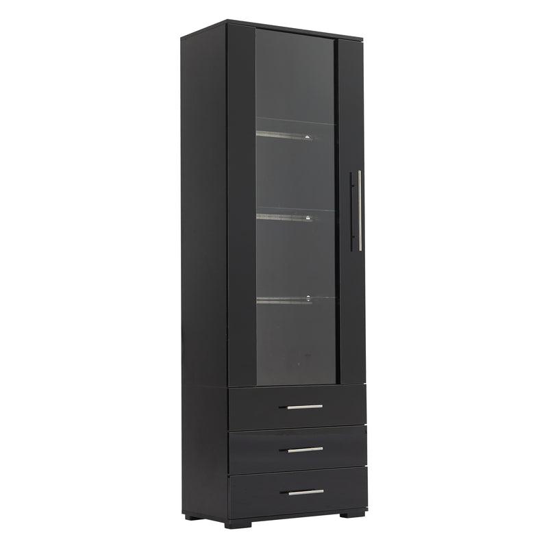Vitrine haute noire éclairage LED grande porte 3 titoirs KARCILS