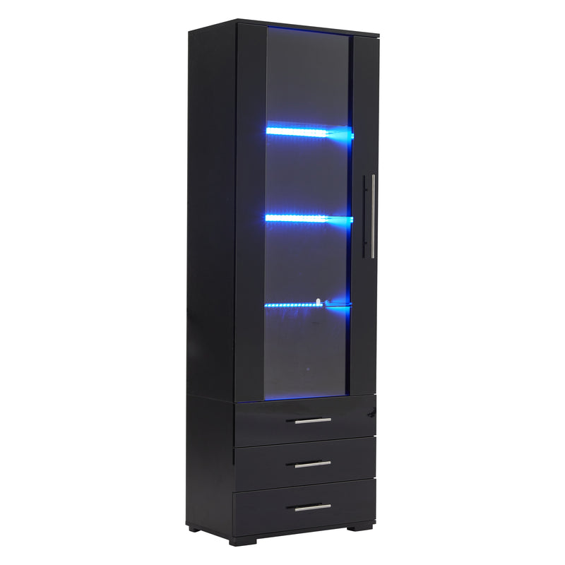 Vitrine haute noire éclairage LED grande porte 3 titoirs KARCILS