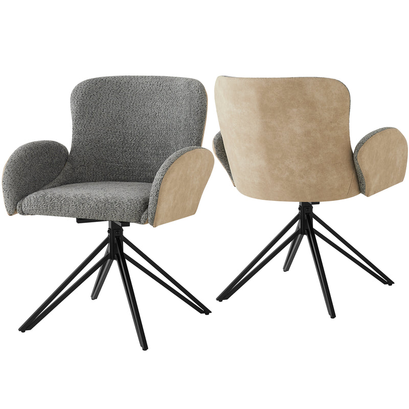 Lot de 2 chaises de salle à manger en velours bouclé gris pivotante à 360° avec accoudoirs KHERCEKS