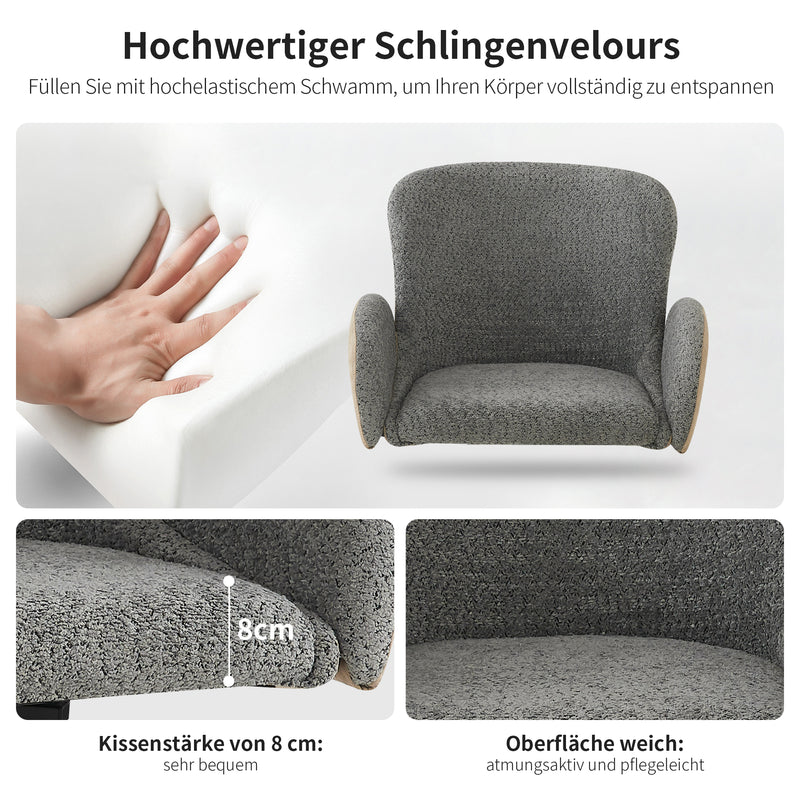 Lot de 2 chaises de salle à manger en velours bouclé gris pivotante à 360° avec accoudoirs KHERCEKS