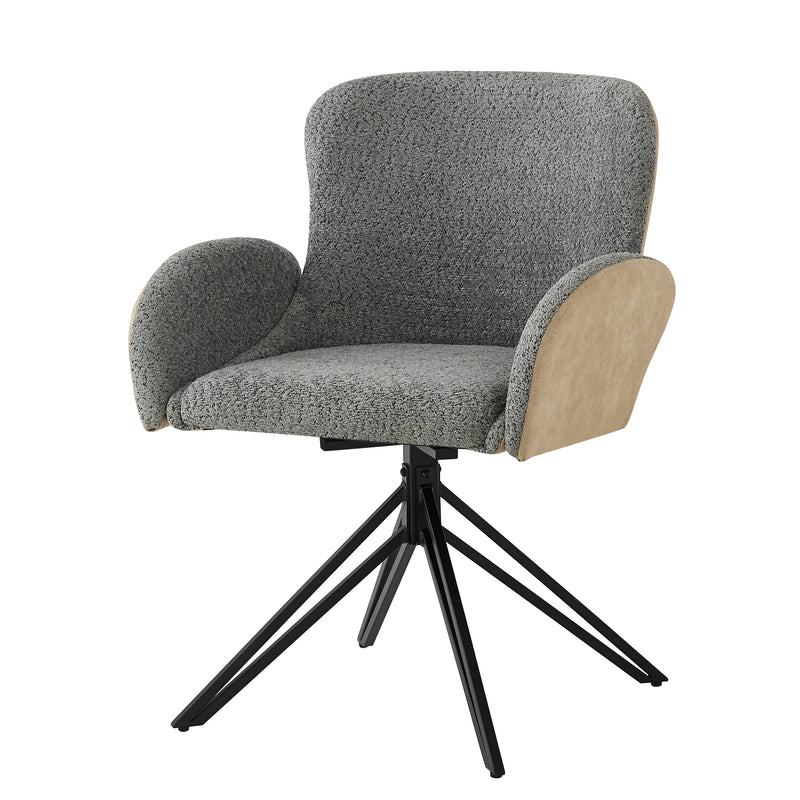 Lot de 2 chaises de salle à manger en velours bouclé gris pivotante à 360° avec accoudoirs KHERCEKS