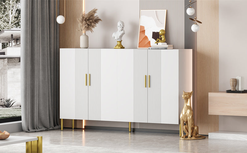 Buffet multifonctionnelle moderne blanc mat 4 portes poignets et pieds dorée 160*35*100 cm KIKS