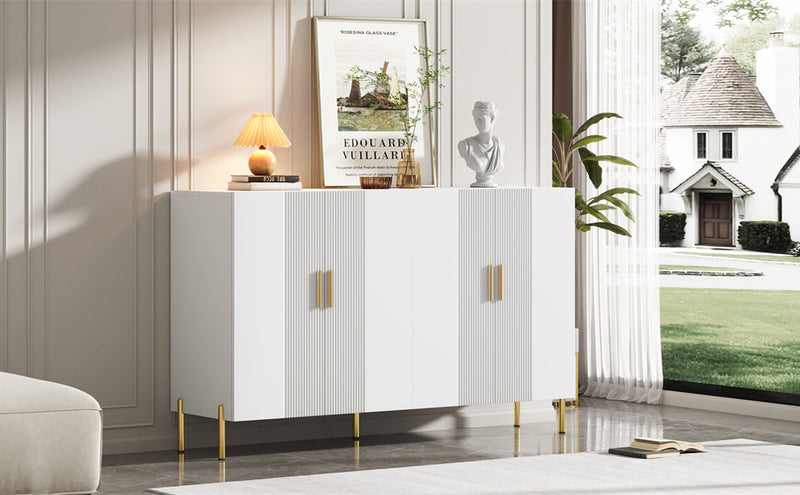 Buffet multifonctionnelle moderne blanc mat 4 portes poignets et pieds dorée 160*35*100 cm KIKS