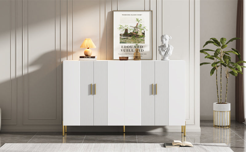 Buffet multifonctionnelle moderne blanc mat 4 portes poignets et pieds dorée 160*35*100 cm KIKS