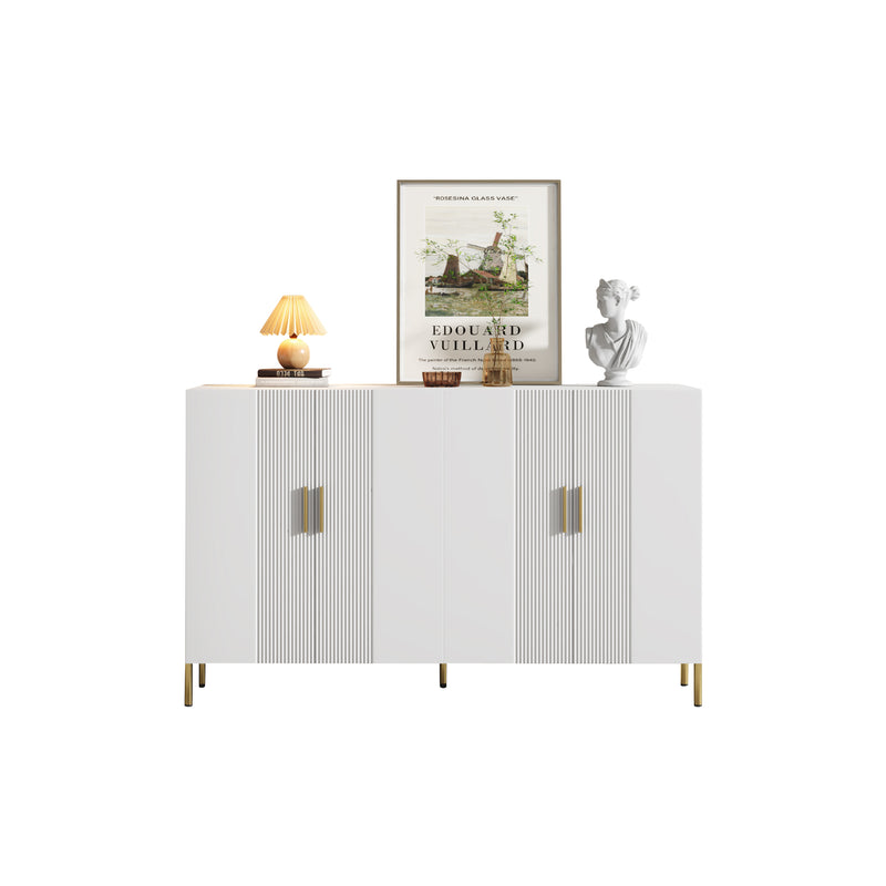 Buffet multifonctionnelle moderne blanc mat 4 portes poignets et pieds dorée 160*35*100 cm KIKS