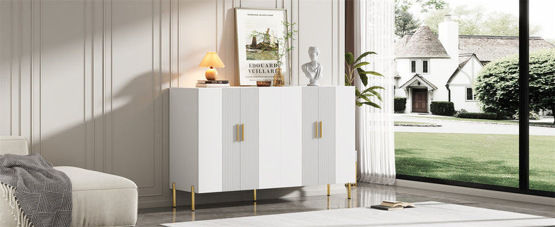 Buffet multifonctionnelle moderne blanc mat 4 portes poignets et pieds dorée 160*35*100 cm KIKS