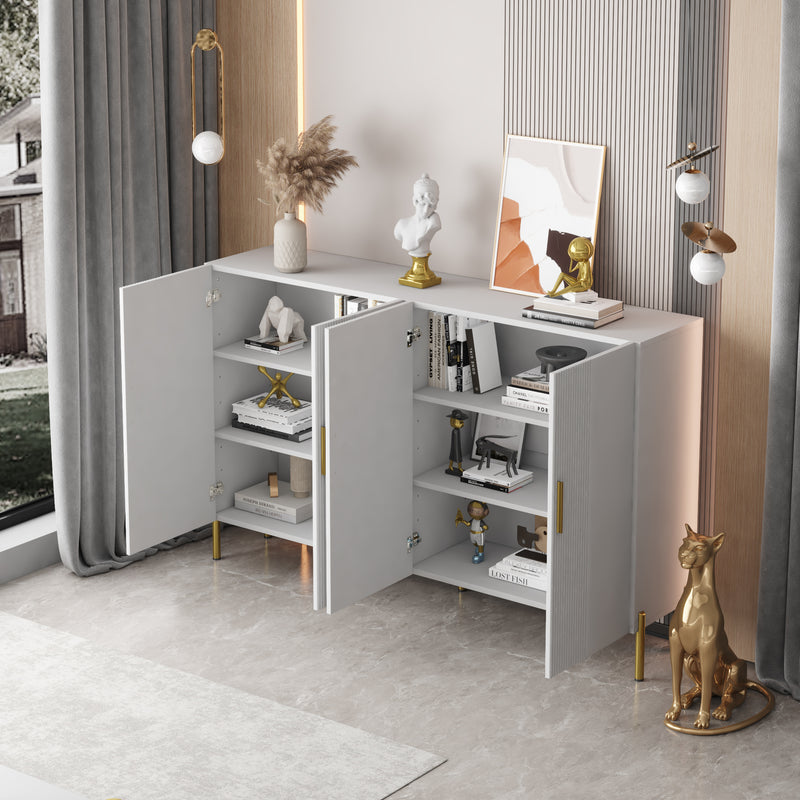 Buffet multifonctionnelle moderne blanc mat 4 portes poignets et pieds dorée 160*35*100 cm KIKS