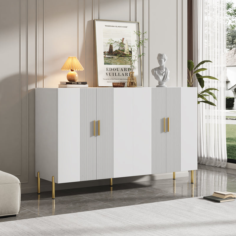 Buffet multifonctionnelle moderne blanc mat 4 portes poignets et pieds dorée 160*35*100 cm KIKS