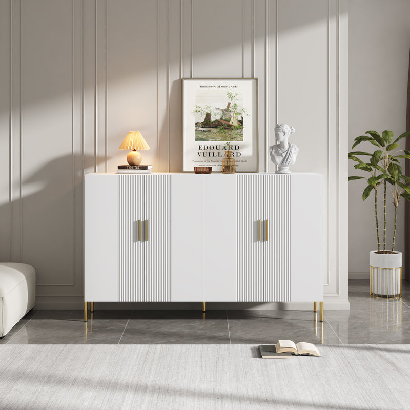 Buffet multifonctionnelle moderne blanc mat 4 portes poignets et pieds dorée 160*35*100 cm KIKS