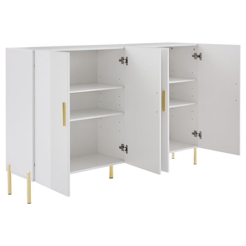 Buffet multifonctionnelle moderne blanc mat 4 portes poignets et pieds dorée 160*35*100 cm KIKS