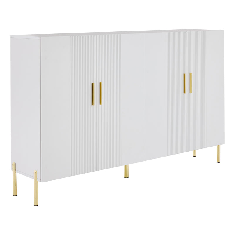 Buffet multifonctionnelle moderne blanc mat 4 portes poignets et pieds dorée 160*35*100 cm KIKS