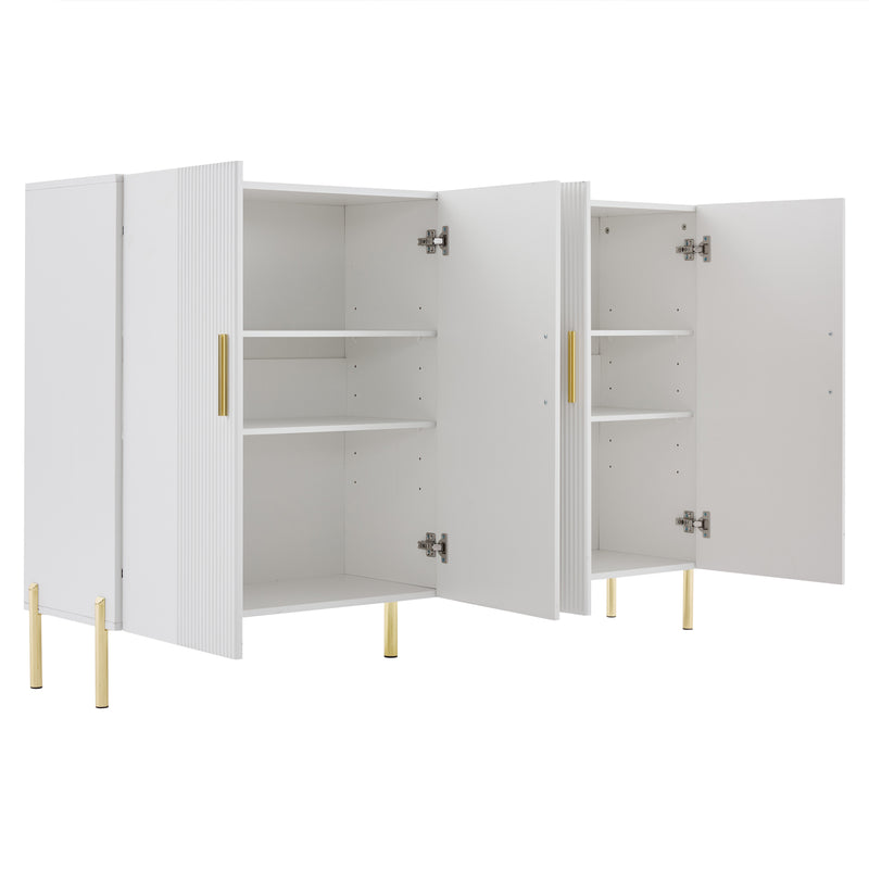 Buffet multifonctionnelle moderne blanc mat 4 portes poignets et pieds dorée 160*35*100 cm KIKS