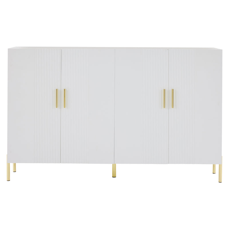 Buffet multifonctionnelle moderne blanc mat 4 portes poignets et pieds dorée 160*35*100 cm KIKS