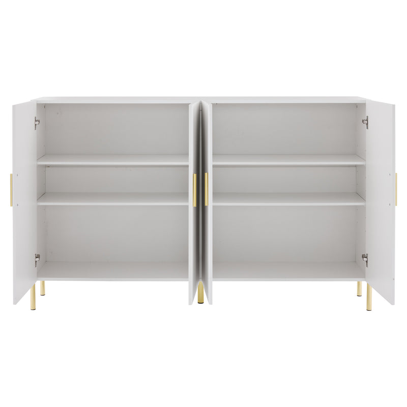 Buffet multifonctionnelle moderne blanc mat 4 portes poignets et pieds dorée 160*35*100 cm KIKS