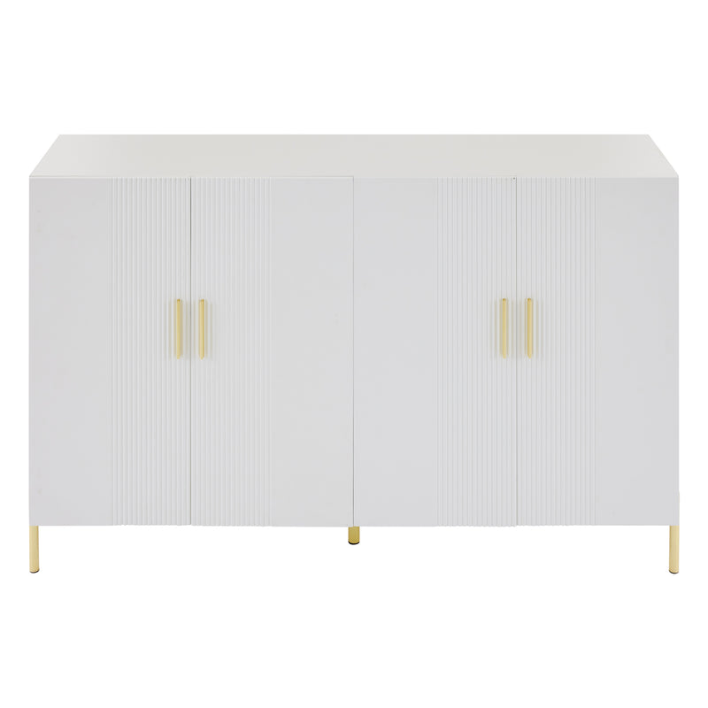 Buffet multifonctionnelle moderne blanc mat 4 portes poignets et pieds dorée 160*35*100 cm KIKS