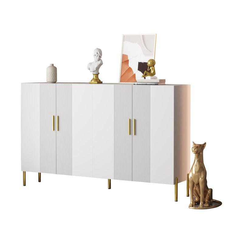 Buffet multifonctionnelle moderne blanc mat 4 portes poignets et pieds dorée 160*35*100 cm KIKS