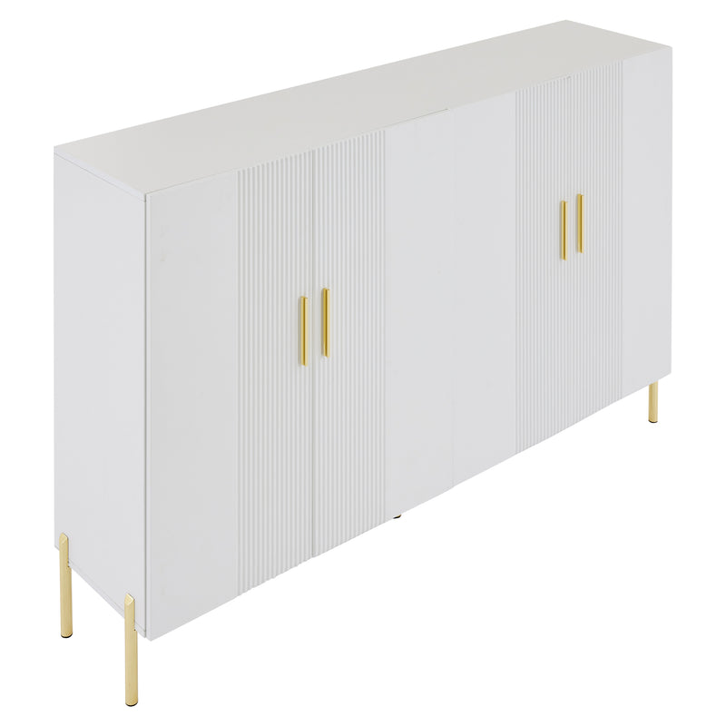 Buffet multifonctionnelle moderne blanc mat 4 portes poignets et pieds dorée 160*35*100 cm KIKS