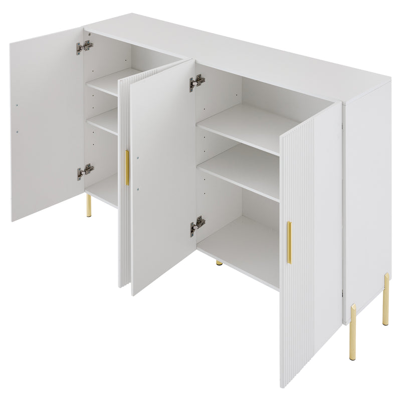 Buffet multifonctionnelle moderne blanc mat 4 portes poignets et pieds dorée 160*35*100 cm KIKS