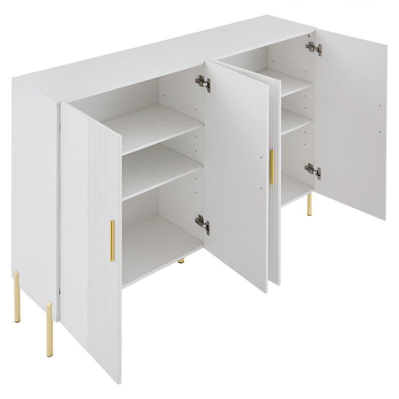 Buffet multifonctionnelle moderne blanc mat 4 portes poignets et pieds dorée 160*35*100 cm KIKS