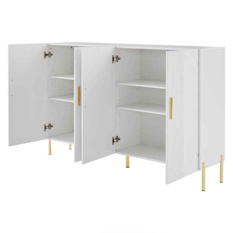 Buffet multifonctionnelle moderne blanc mat 4 portes poignets et pieds dorée 160*35*100 cm KIKS