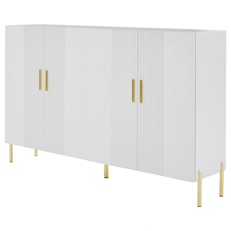 Buffet multifonctionnelle moderne blanc mat 4 portes poignets et pieds dorée 160*35*100 cm KIKS