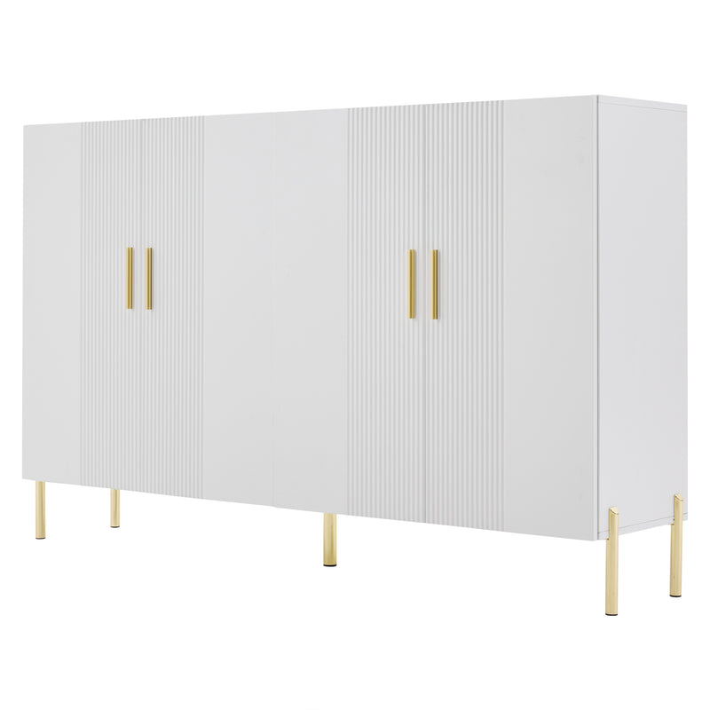 Buffet multifonctionnelle moderne blanc mat 4 portes poignets et pieds dorée 160*35*100 cm KIKS