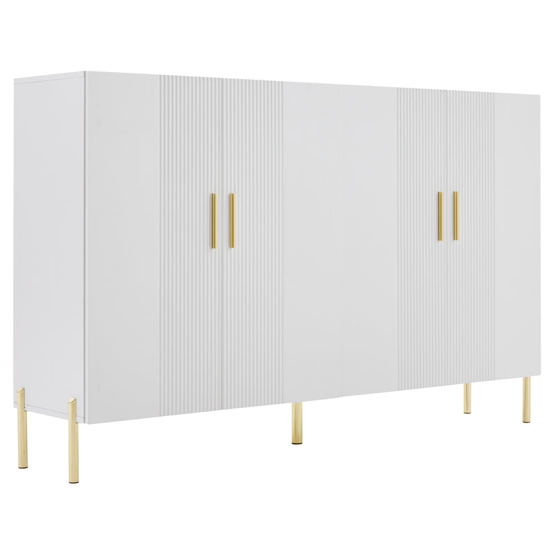 Buffet multifonctionnelle moderne blanc mat 4 portes poignets et pieds dorée 160*35*100 cm KIKS