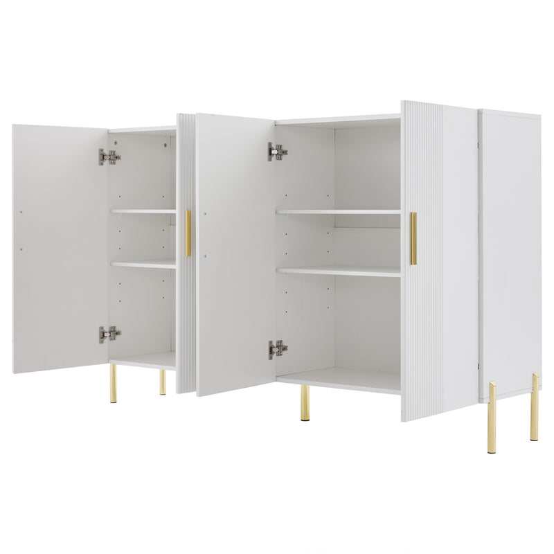 Buffet multifonctionnelle moderne blanc mat 4 portes poignets et pieds dorée 160*35*100 cm KIKS