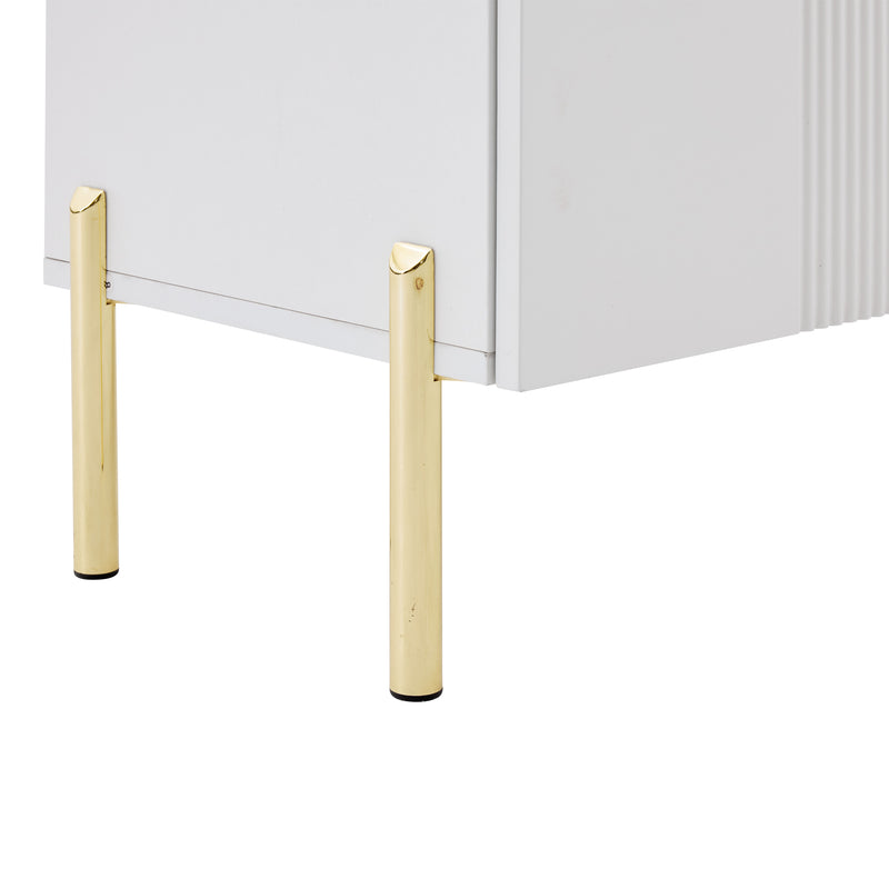 Buffet multifonctionnelle moderne blanc mat 4 portes poignets et pieds dorée 160*35*100 cm KIKS