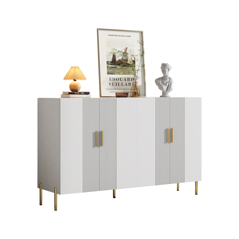 Buffet multifonctionnelle moderne blanc mat 4 portes poignets et pieds dorée 160*35*100 cm KIKS